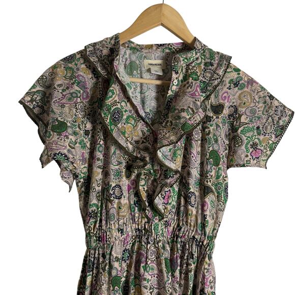 Zadig & Voltaire Karolina Ruffled Paisley Short Sleeve Midi Dress Size Small - Picture 2 of 11